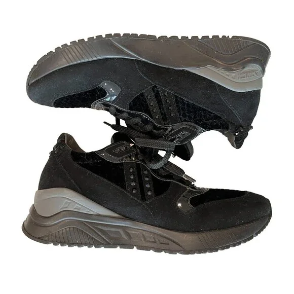 CESARE PACIOTTI BLACK Velvet 6 US LEATHER Suede Rhinestone SNEAKERS 35 1w AD - Picture 4 of 10